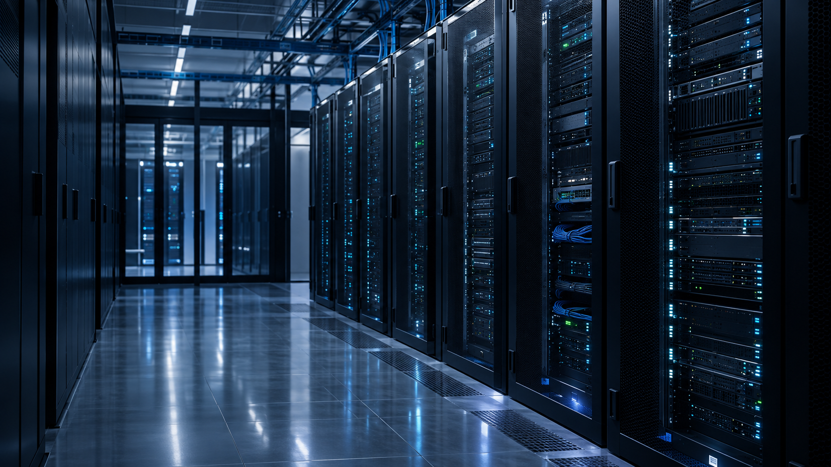 A blue-lit server room representing the systems protected by SyncLock